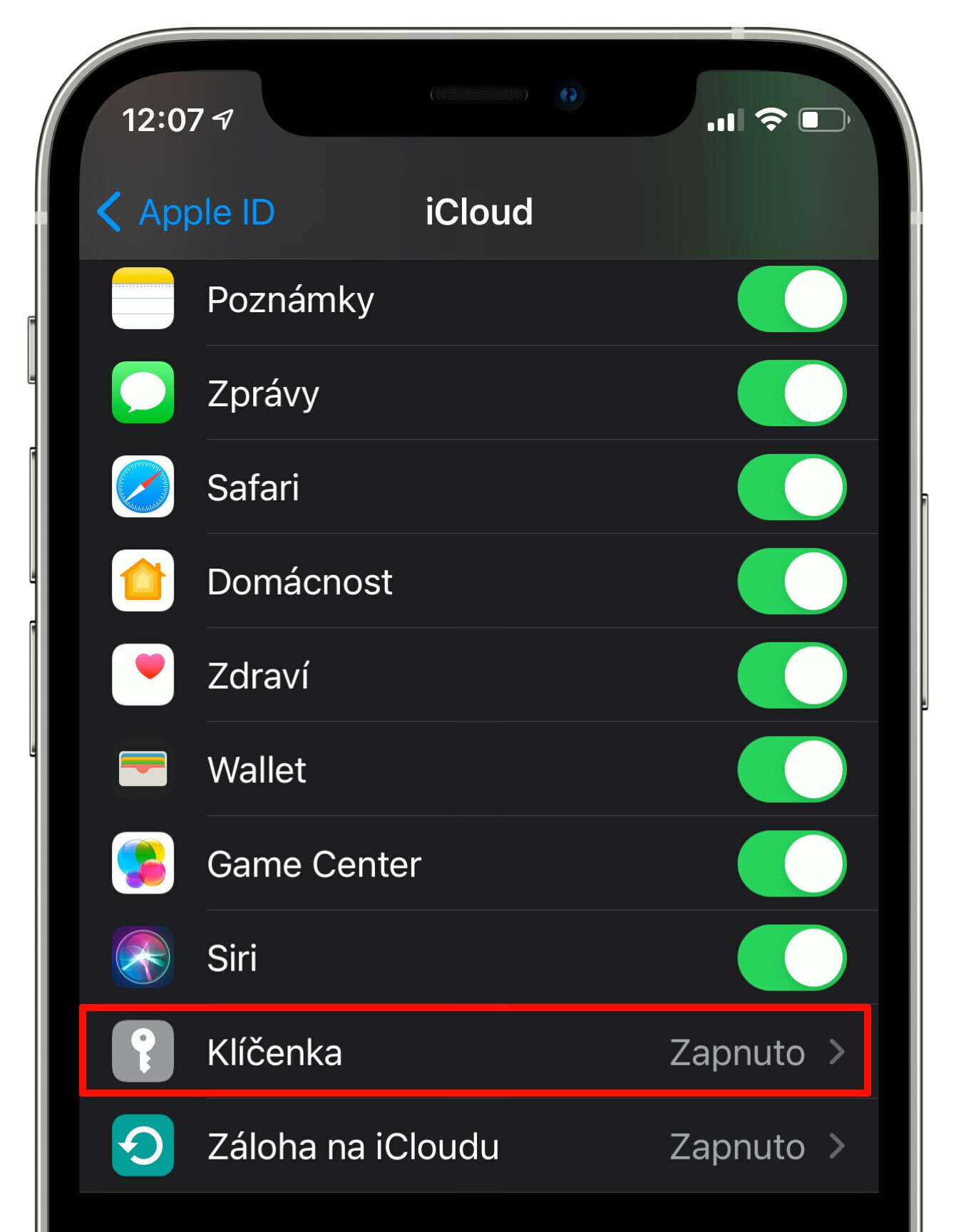 Klíčenka na iCloudu iOS
